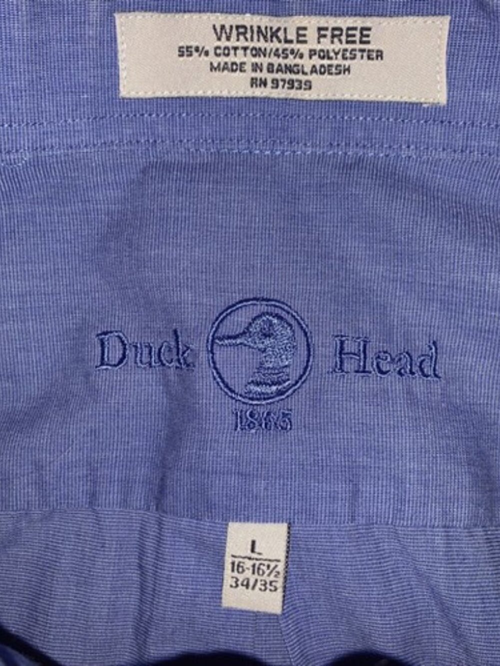 Duck Head 1865 Men's L Large L/S Button Up Dress Shirt Blue 16-16.5 34/35 - Picture 6 of 10